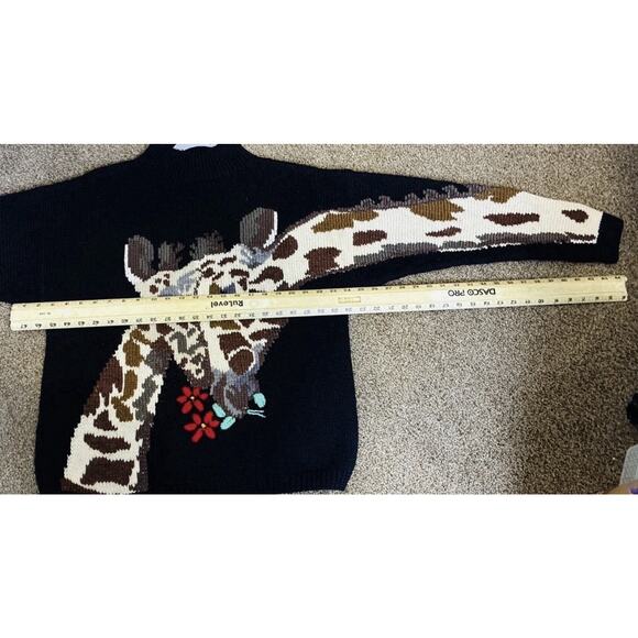Vtg Roberta Frost Sz L Hnd Knit 100% Virgin Wool Giraffe Wearable Art LS Sweater - Picture 6 of 6